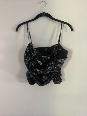 AFRM Black Floral Cowl Neck Ruched Camisole